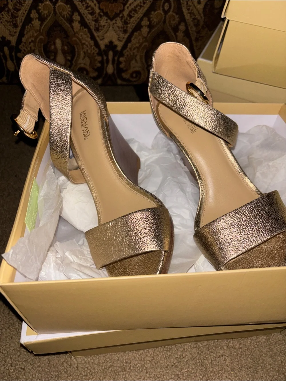 Michael Kors Metallic Gold Leather Wedge Sandals